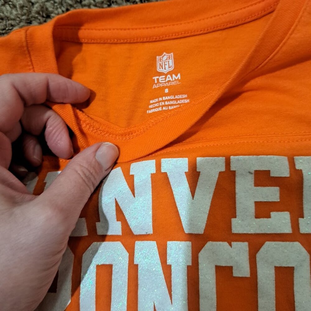 NFL Denver Bronco Team apparel set of 2 shirts jersey girls size 8 orange grey - Picture 10 of 11